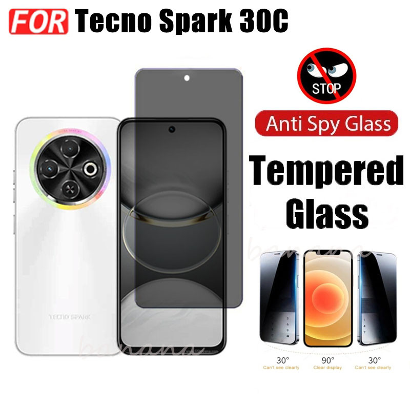 For Tecno Spark 30C Shockproof Phone Case Spark30C 30 C Privacy Tempered Glass Screen Protector. 