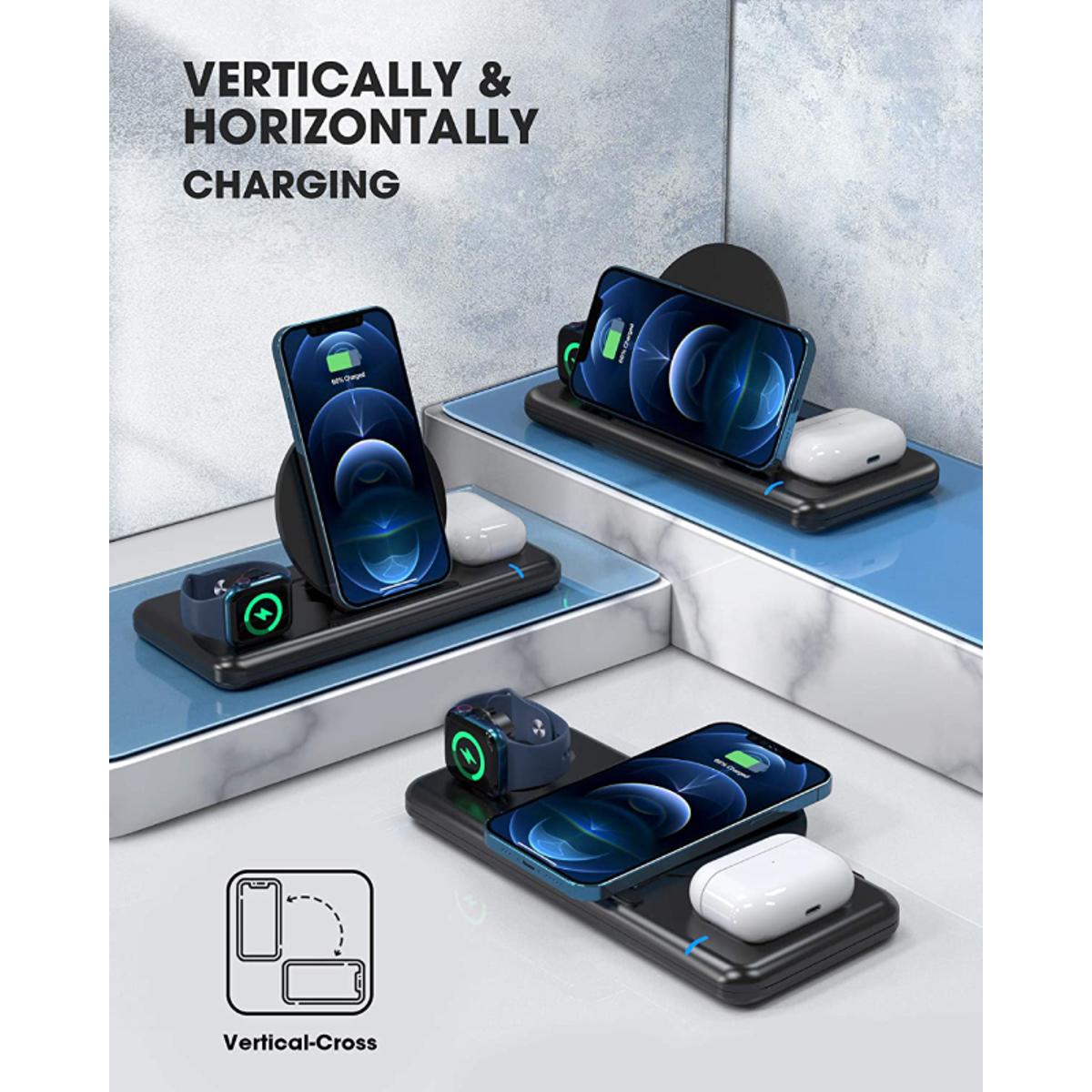 3 in 1 Wireless Charger Station Suitable for Iphone Apple Watch AirPods Wireless Charging Stand Base with QC3.0 Adapter. 