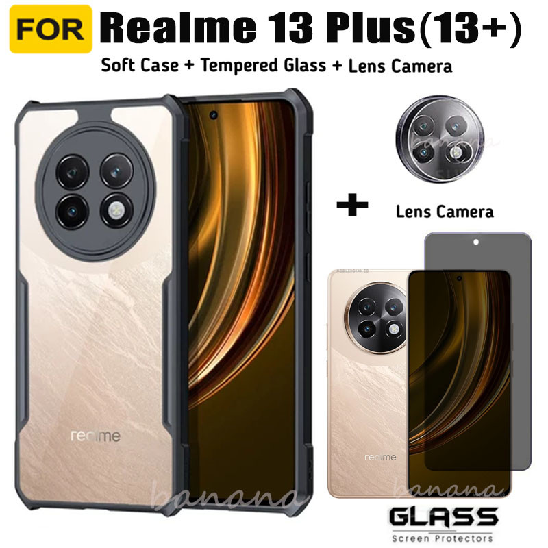 For Realme 13+ Shockproof Phone Case Realme 13 Plus 12+ Realme 13 5G 12 5G Privacy Tempered Glass Screen Protector