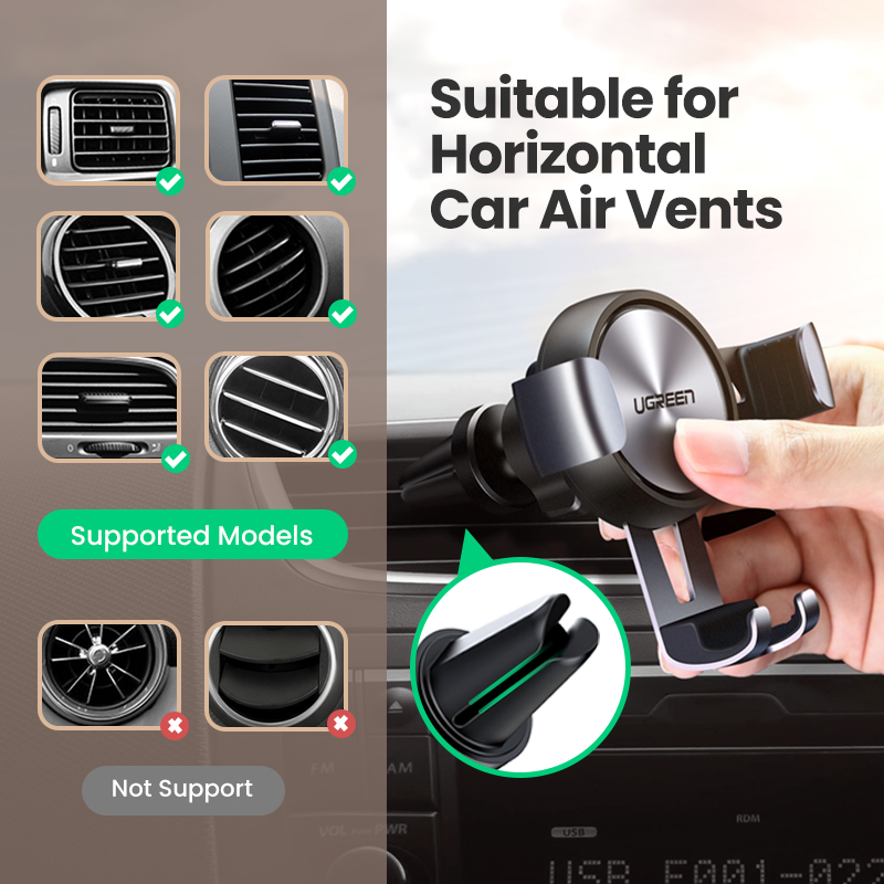 UGREEN Car Phone Mount Air Vent Cell Phone Holder Compatible for iPhone 11 Pro Max SE XS X XR 8 Plus 7 6 6S, Samsung Galaxy Note20 S20 S10 S9 S8 Note 9 8 S7 Edge, Google Pixel 4 3 XL LG V40 V30 G7 G8,Oneplus 8,8Pro,7,7 Pro, Xiaomi 10,10 Pro, 10T. 