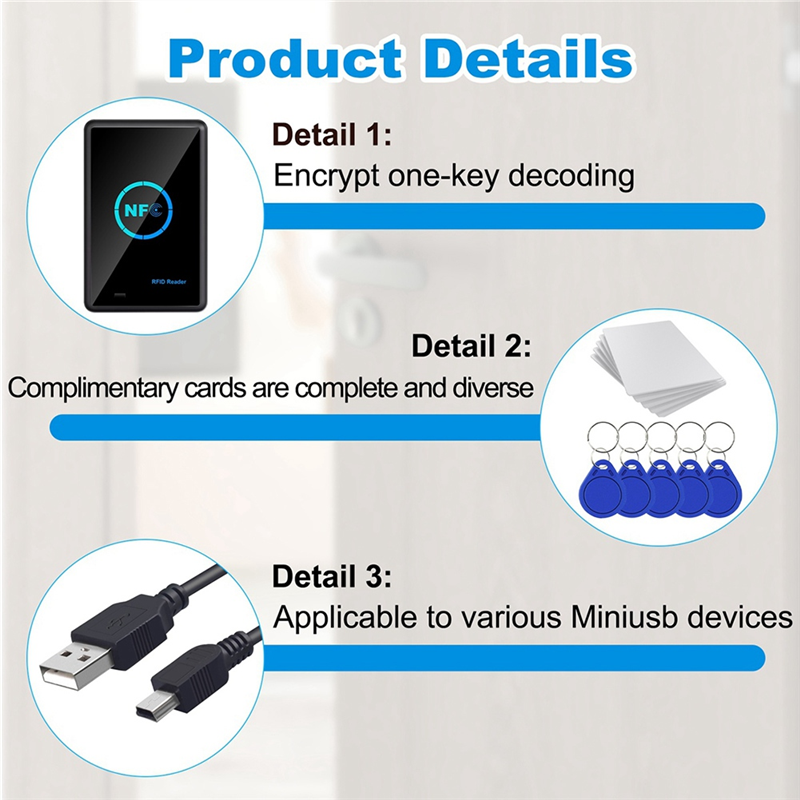 RFID NFC Copier Duplicator 13.56KHz Key Fob NFC Smart Card Reader Writer 13.56MHz Encrypted Programmer USB UID T5577 Accessories. 