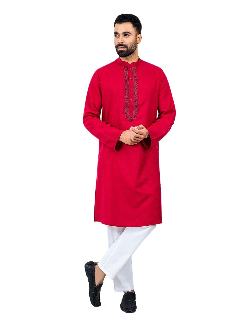 Lubnan Maroon Color Indian Fabrics Regular Fit Panjabi For Men Eid ...