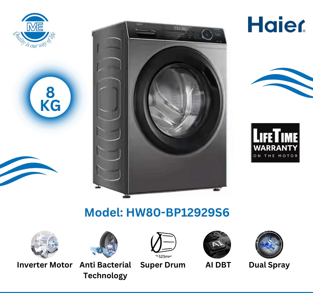 HAIER 8 KG Front Loading Fully Automatic Washing Machine With AI Dynamic Balance Technology, Free Delivery and Official Warranty | HW80-BP12929S6