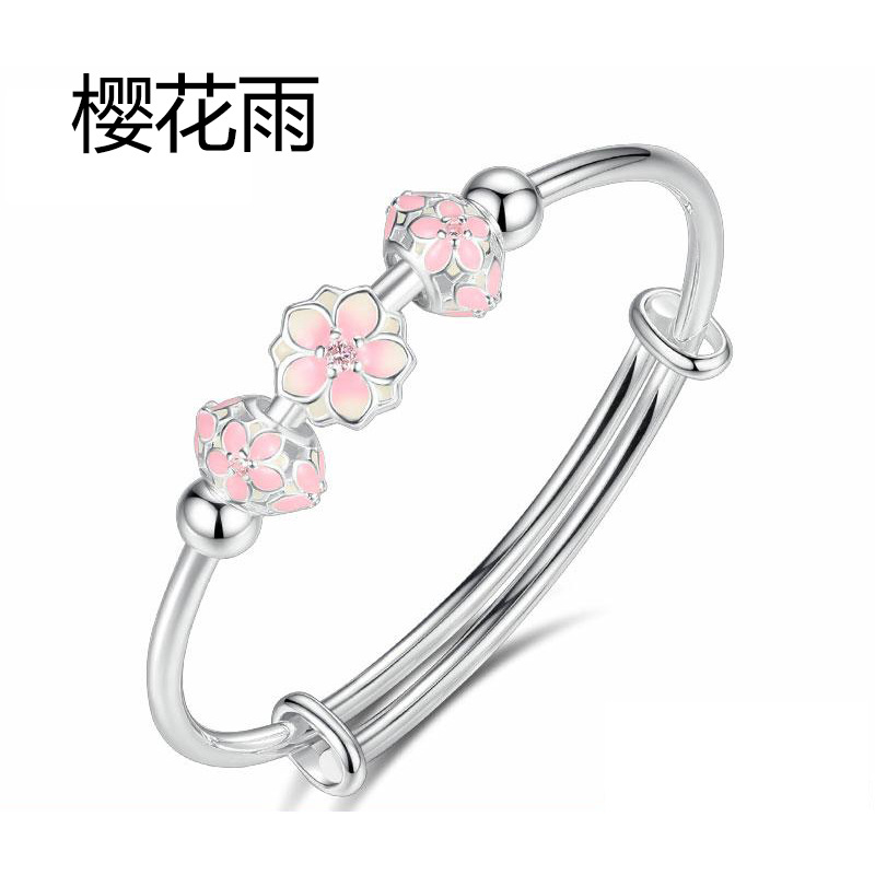 New young style beads Sakura love bracelet for women 925 silver plated Japanese and Korean simple fashion student bracelet for women