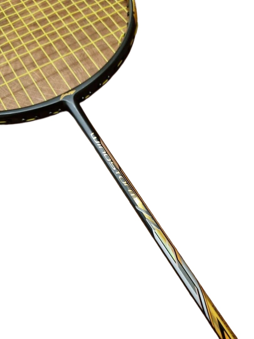 Li-Ning Windstorm Badminton Racket Strung light weight of 74g and high tension of 30LBS, fast speed of racket swinging. COLOURFUL AND FLEXIBLE With String And Grip Free -with Cover. 