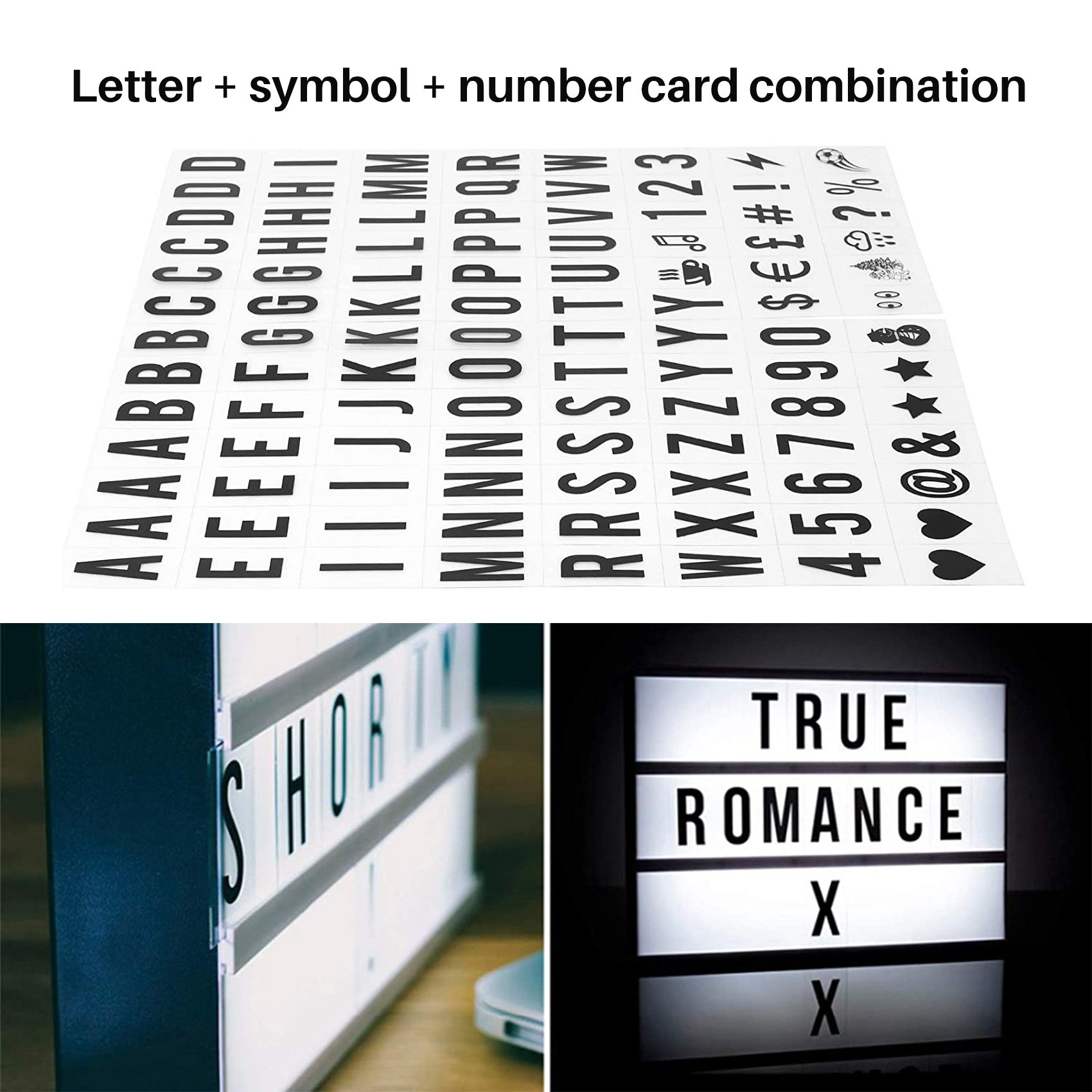 104pcs Cinematic Lightbox Replacement Letters & Numbers Signs black for A4 Light Up Letter Box Sign Message Board 65.4x35mm(LED Light Box is NOT included!!) (Color: Black). 