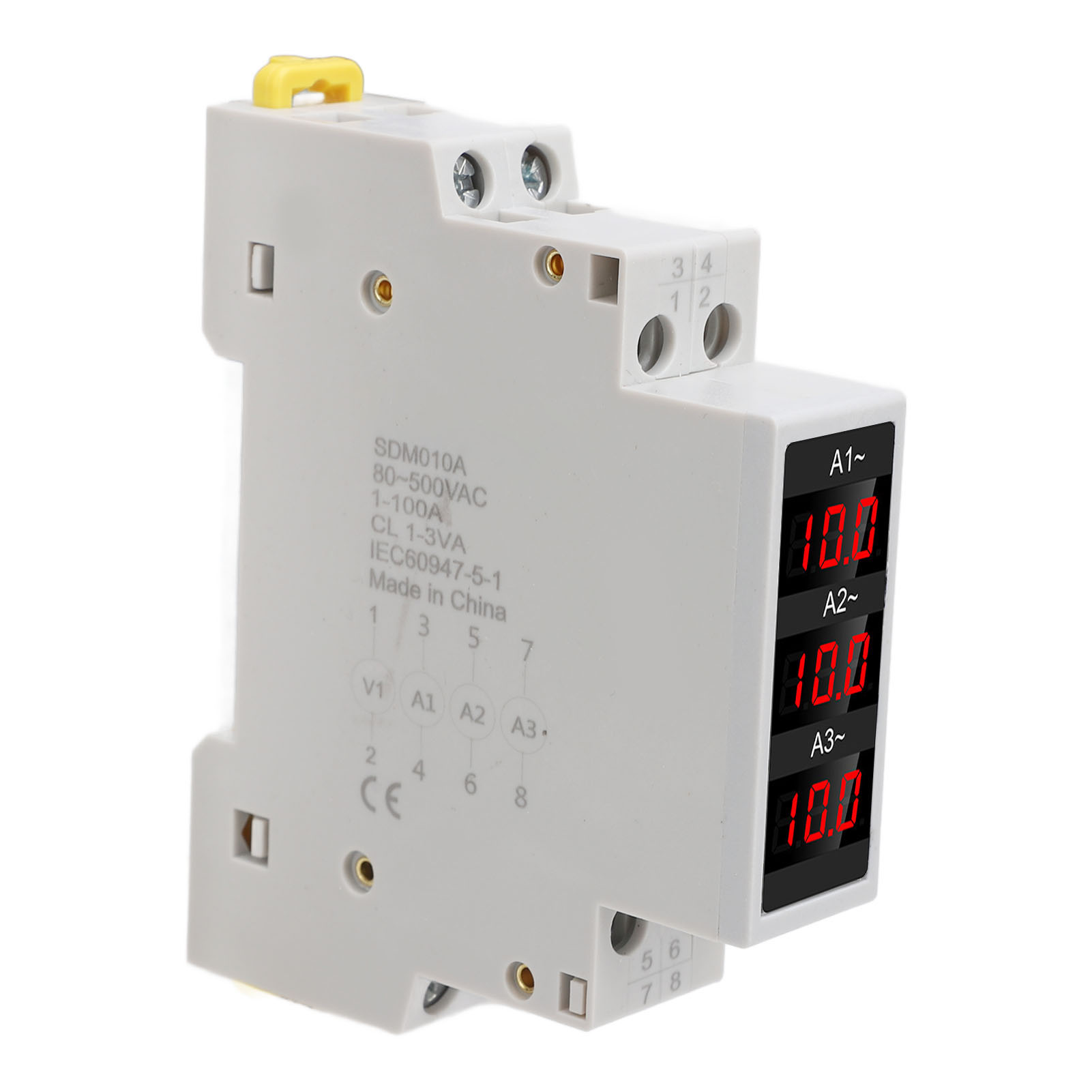 3 Phase DIN Rail Ammeter LED Digital Display High Accuracy Amp Meter with 3 Sensors AC80-500V 1-100A Din Rail Mount. 