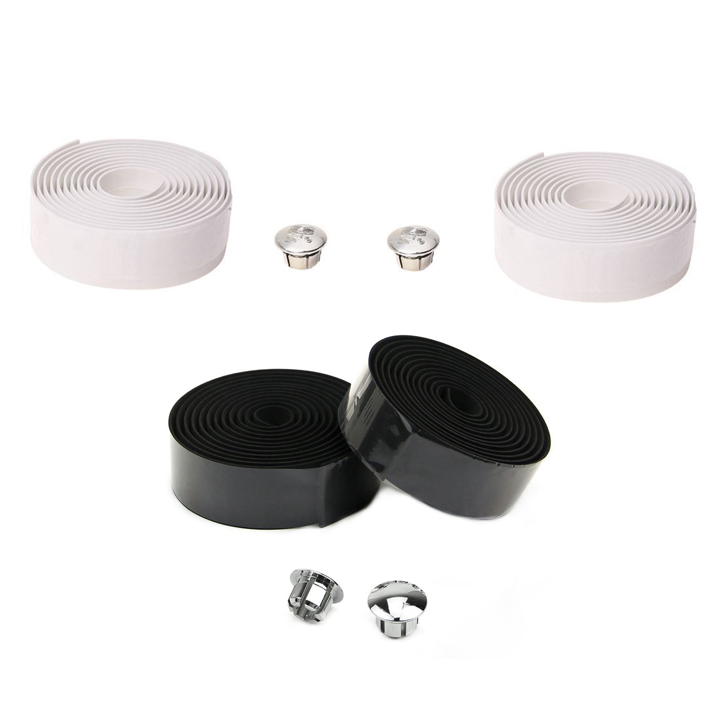 2 Pair Road Bike Bicycle Cork Handlebar Bar Grip Wrap Tape + 2 Bar Plugs - Black & White