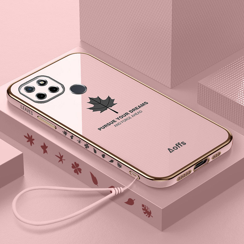 Luxury Plating Maple Leaves Lanyard Phone Case For Realme C25S Cover Case for Realme C25 C 25 Case Realme C 25S Shockproof Coque. 