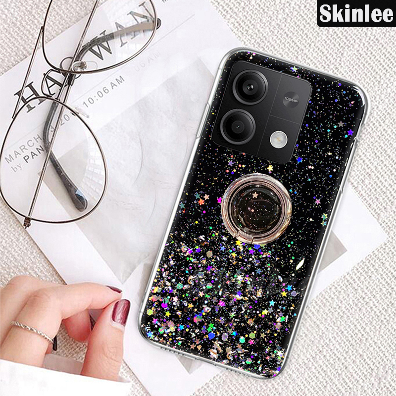 Custodia Portafoglio Con Glitter E Fiori Per Redmi 13 4G/Note 13R – Pelle Magnetica Con Slot Carte, Labbra Rosse