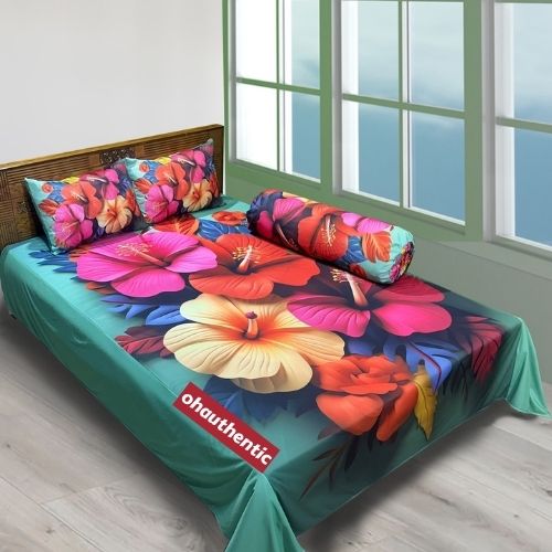 Luxurious King Size 3D Bed Sheet with 2 Pcs Head Pillow and 1Pc Side Pillow Cover Full Combo. 