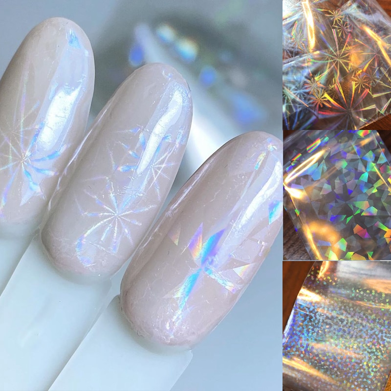 【happy one】10pcs 4*50cm Clear Nail Stickers Holographic Holo Triangle Nail Art Decal For Manicure Decorations. 