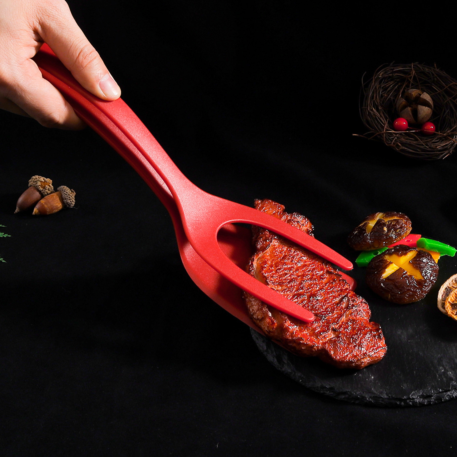Two-in-one Spatula Tongs 2pcs Silicone Egg Flipper Spatula Tongs for Non-stick Cooking Kitchen Essential for Homes Scratch-resistant Spatula. 