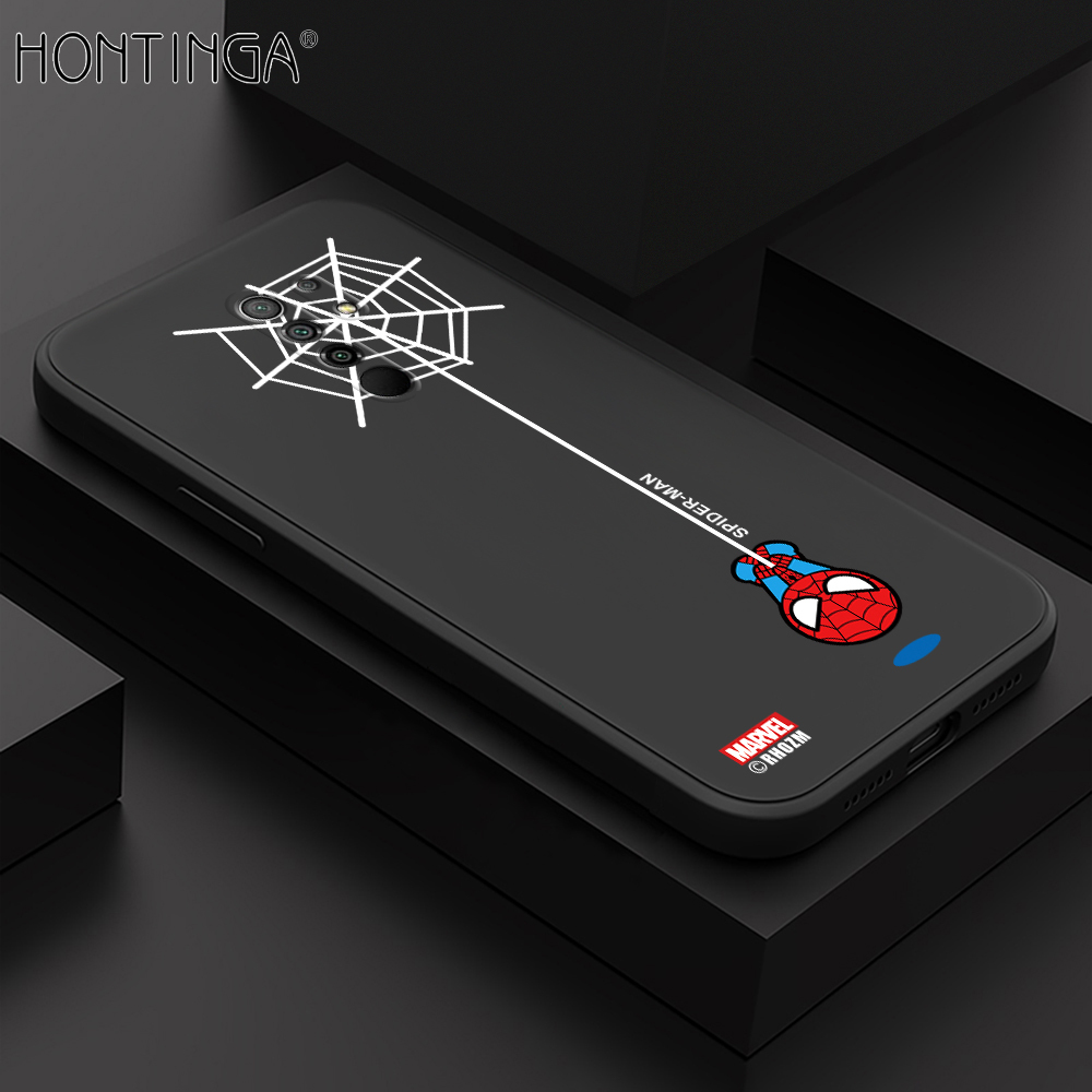 Hontinga for Redmi 9 Xiaomi Poco M2 Back Cover Cartoon Spiderman Design Soft Phone Case Square Edge Liquid Silicone Cases. 