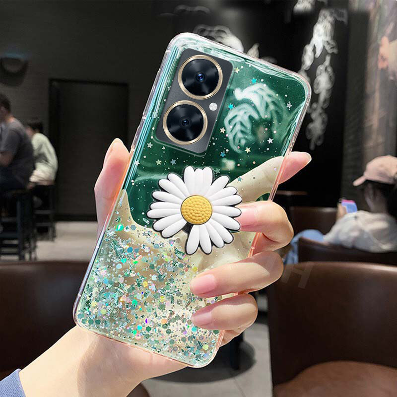 Phone case vivo Y27 4G Glitter Bling Soft Stars Moon Sequins Chrysanthemum Flowers Folding Bracket Transparent Silicone Back cover VIVO Y27 case