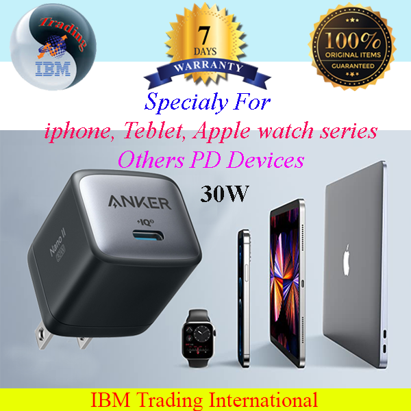 Anker Nano II 30W USB-C GaN II PPS Fast Compact Foldable Charger for iPhone 8 and later, Samsung Note10 and later, S9 and later, Google Pixel 3 and later, Sony XZ3, Sony Xperia 1, Nintendo Switch, Apple Watch, AirPods, and Anker magnetic wireless charger. 