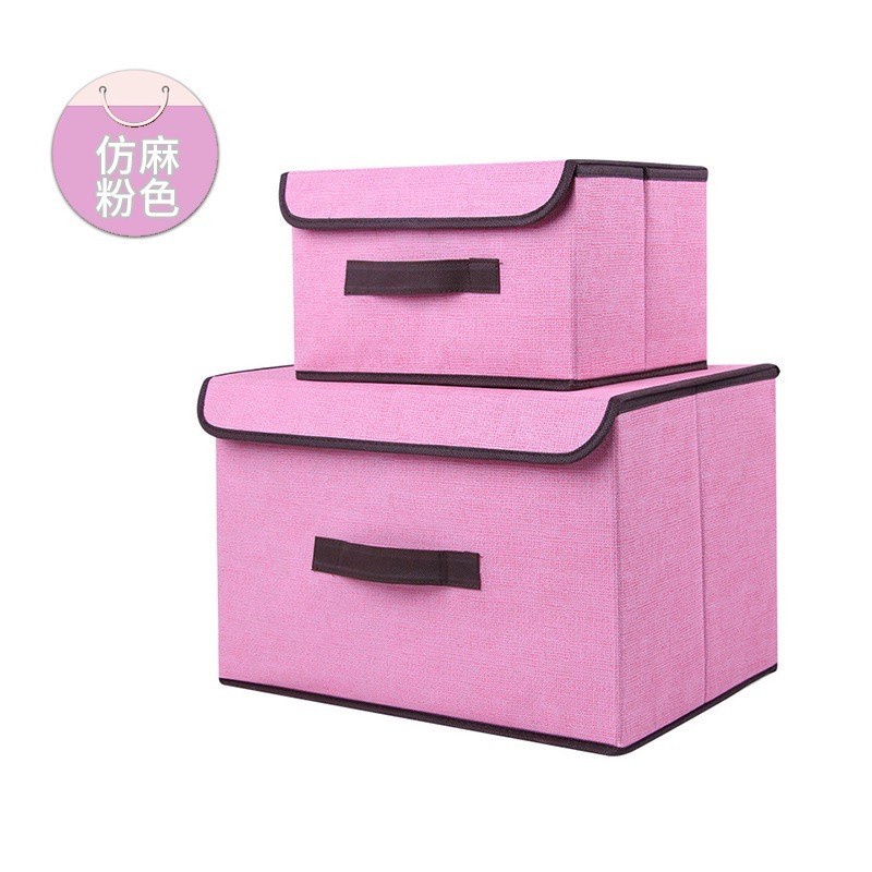 YQ 2 in 1 Plain Color Foldable Storage Box Organizer With Cover set. 