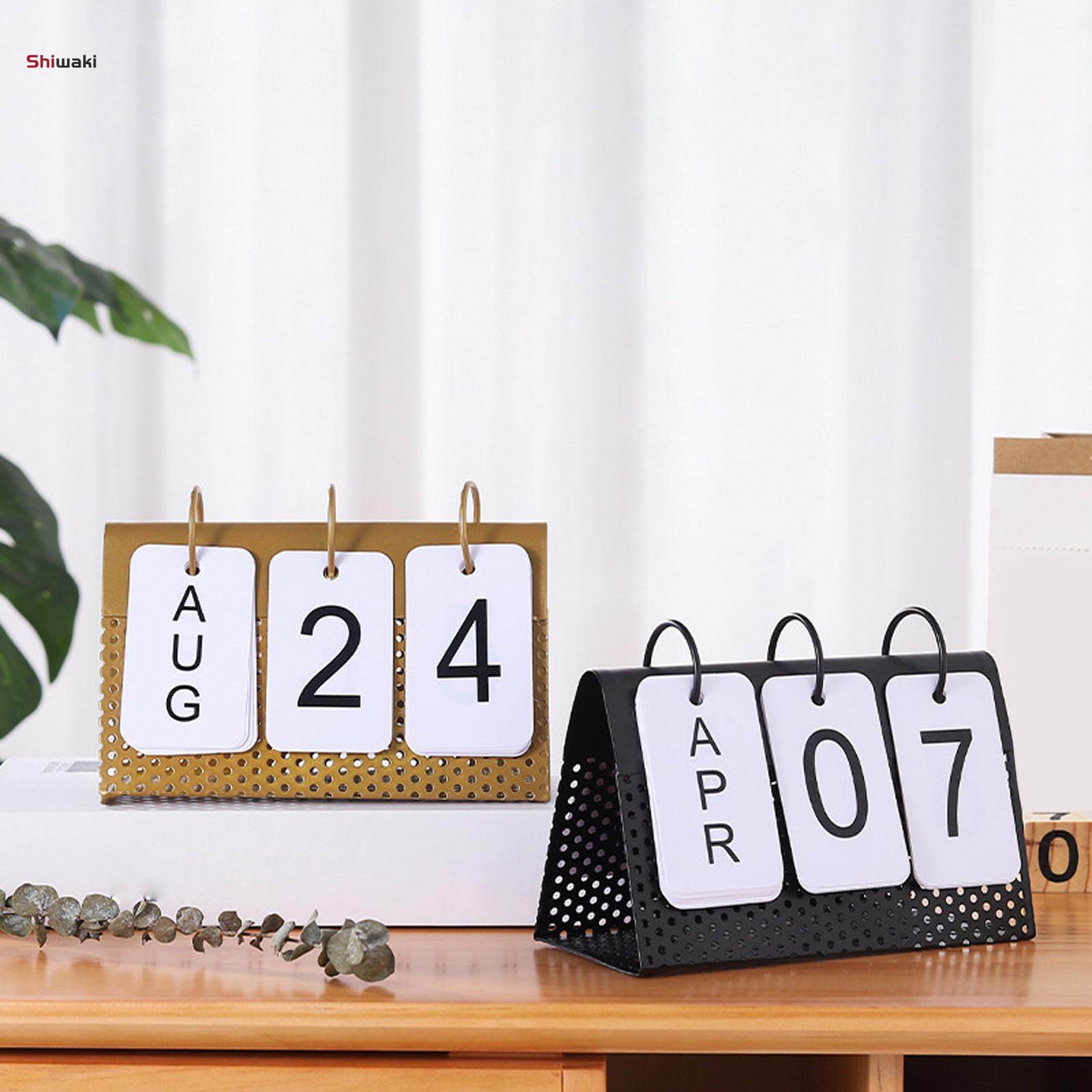 Creative Desktop Calendar Standing Iron Frame Tabletop Office Home Page Turning Decorative Simple