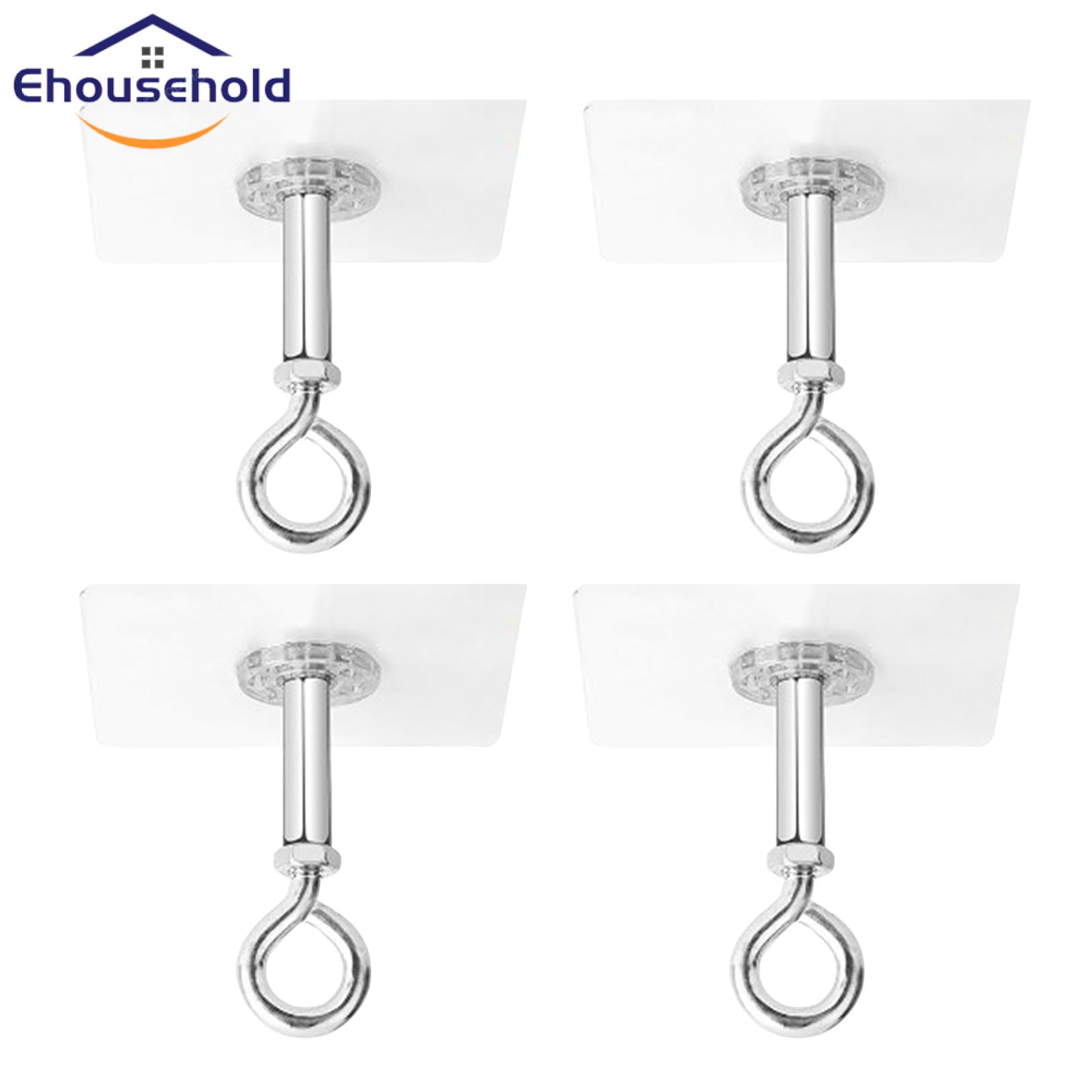 Metal Ceiling Hook 4pcs Strong Adhesive Ceiling Hooks Easy Install Rustproof No Drilling Needed Heavy Duty Hangers for Homes Traceless Hook