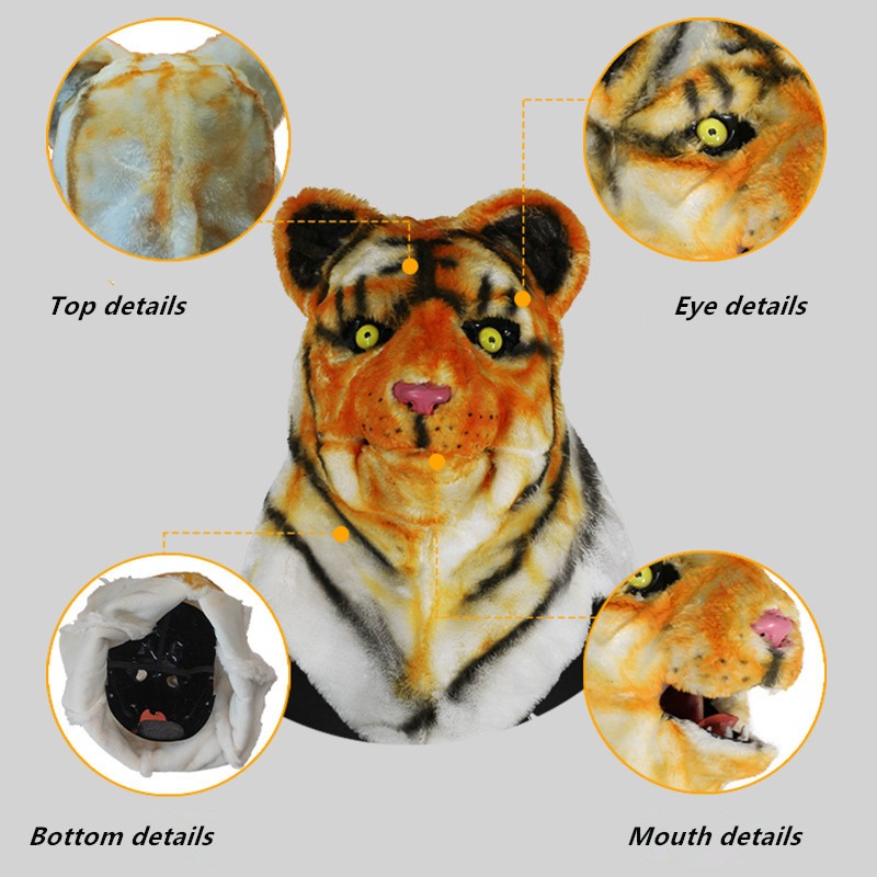 Can Open Mouth Animal Head Mask Funny Wolf Dog Tiger Gorilla Head Costume Costume Party Halloween Props Horror Cosplay Anime New. 