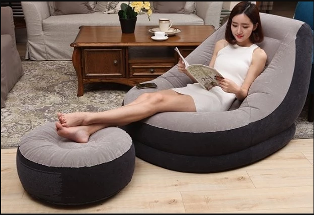 Lazy Bean Bag Air Chair With Footrest,Air sofa, single air sofa, bestway air sofa, index air sofa, portable air sofa, air sofa chair,bean bag sofa