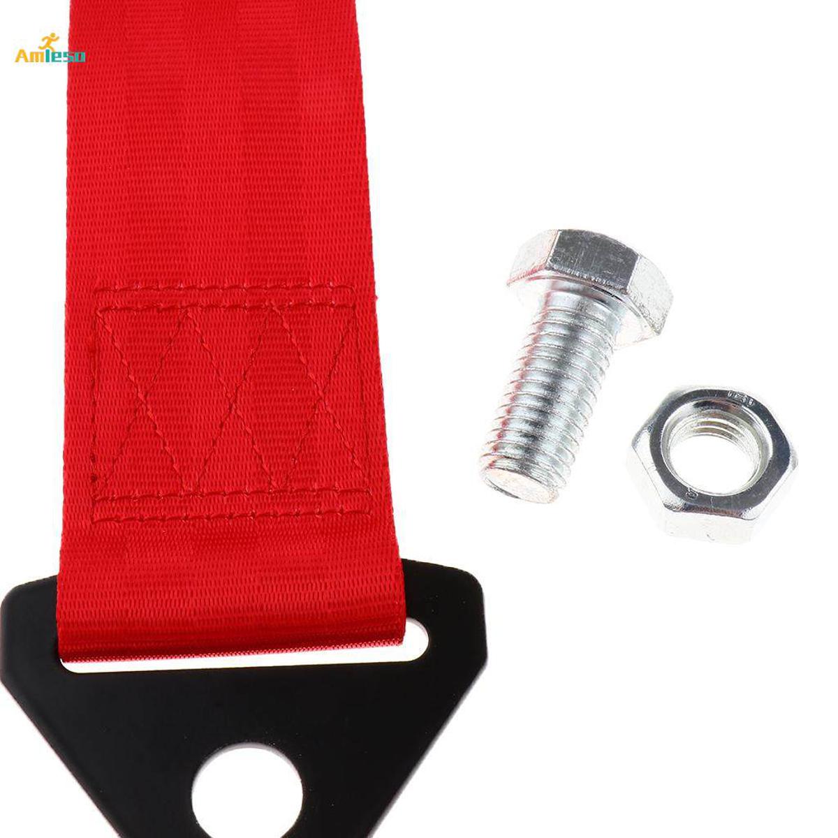 Easy Install Safety Car Tow Strap Set Front/Rear Bumper Hook Red