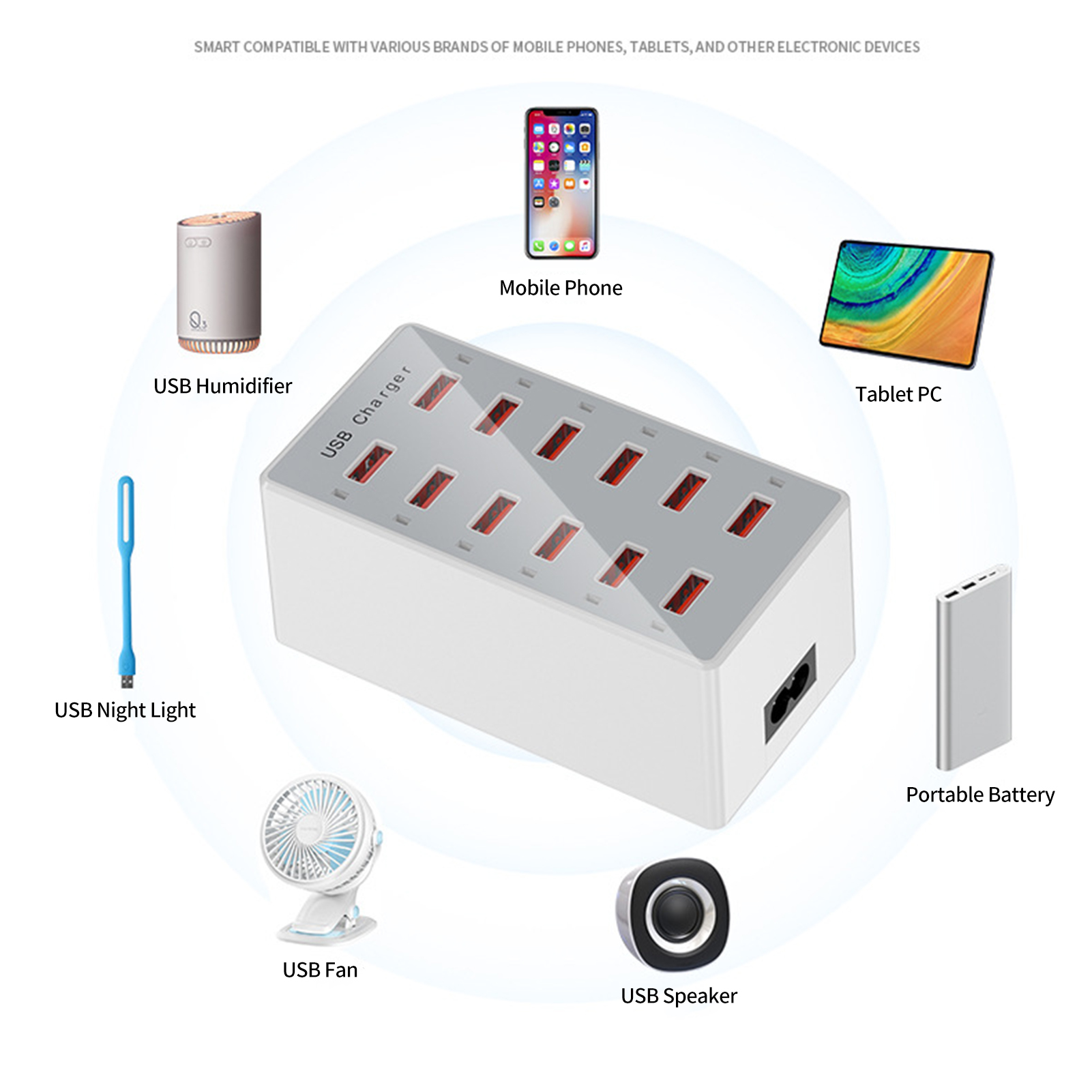 USB Row Socket Double Cooling Multi 12 Port USB Power Station. 