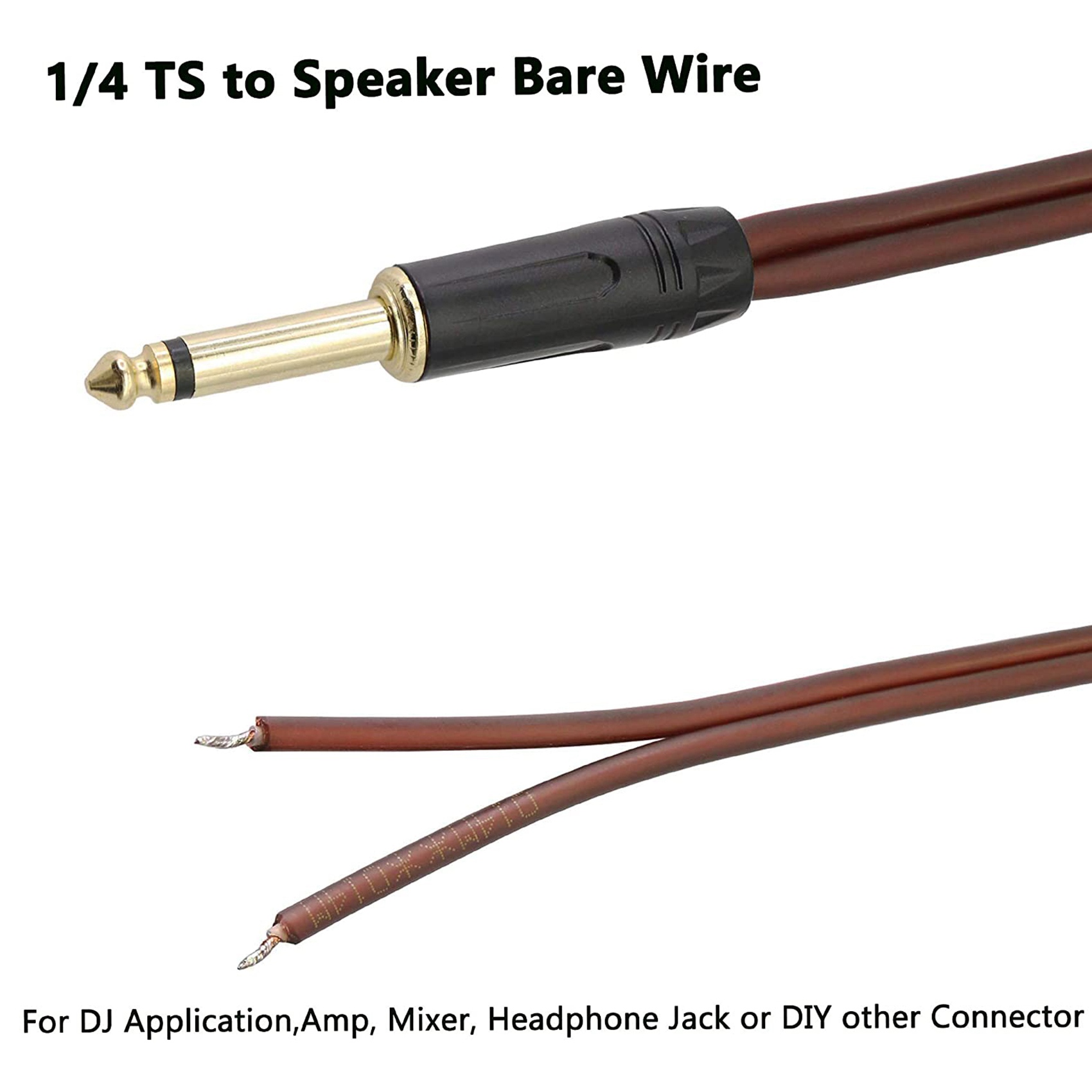1/4 TS to Speaker Bare Wire,Audio Cable to 6.35mm Male Mono Adapter Replacement Open End -Plated OFC HiFi TS Speaker. 