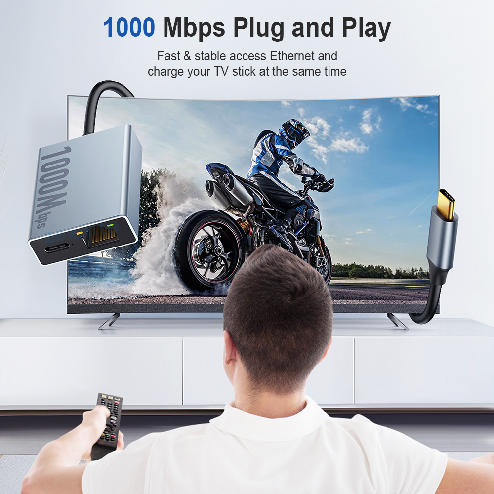 Zexmte 1000Mbps Ethernet Adapter for Chromecast 4K Google TV USB C Type-C to 1000Mbps Network Card for PC TV ipad Android Device. 