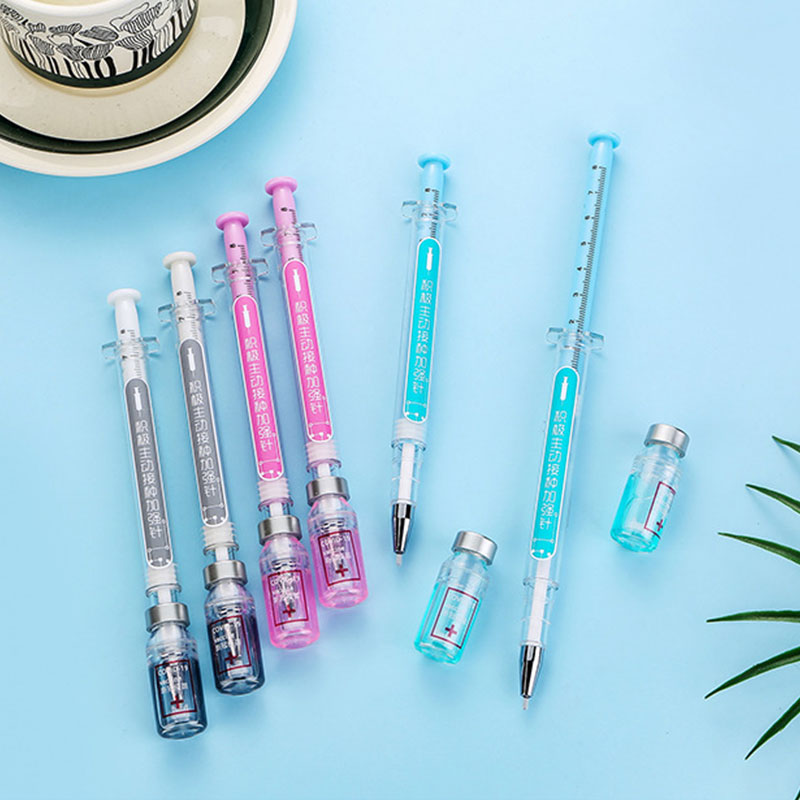 Syringe Gel Pen Simulation Eliminates Injection Syringe Shape Ballpoint Pen Black Signature Pen Simulation Vaccine Pens. 