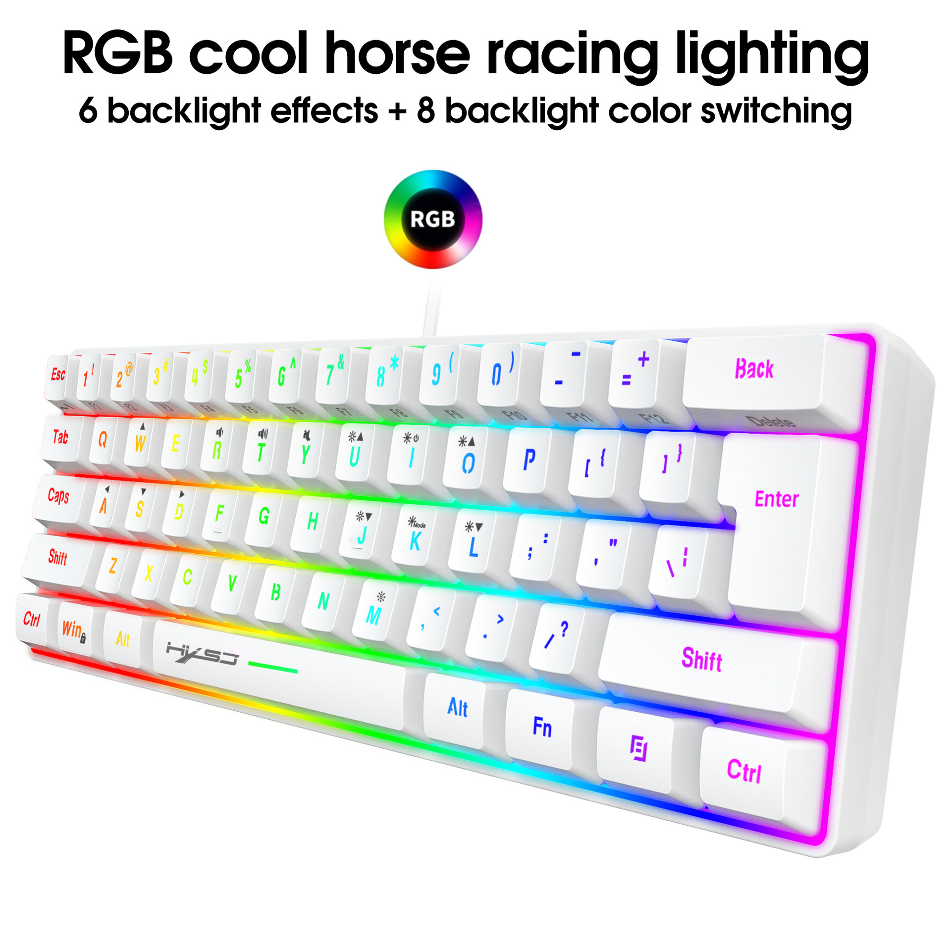 61 key gaming membrane keyboard RGB light portable wired keyboard with a variety of shortcut key combinations in stock. 