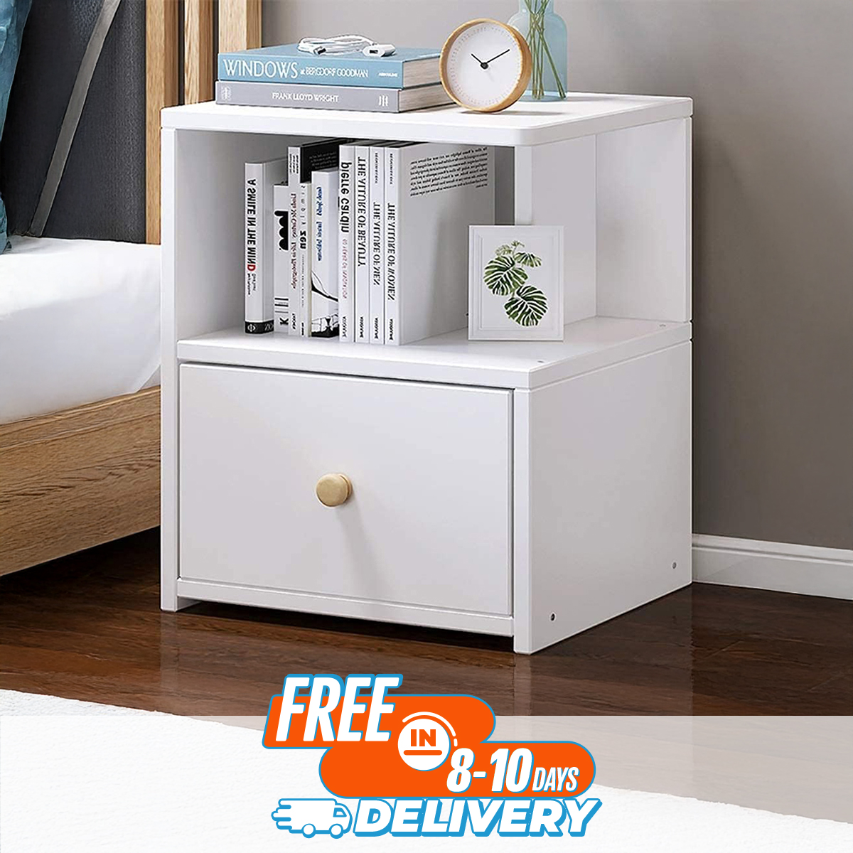 Nightstand Side Table Sofa End Table Storage Sample Bedside Table for Bedroom Furniture with 1 Locker Drawer Snack Night Table Design by Nahid Furniture 18x14x12"
