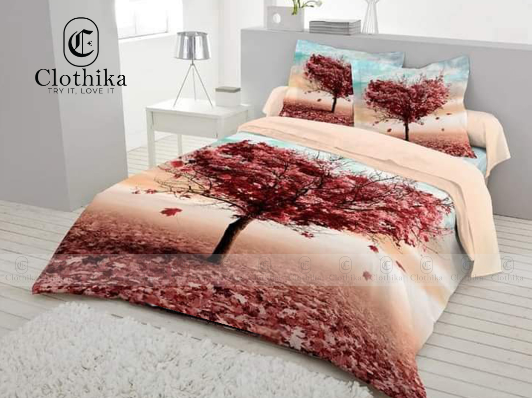 Digital Home tex Luxury Panel Fashionable Bedsheet with 2 pillows cover & 1 side pillow cover  for Home Decoration from Clothika