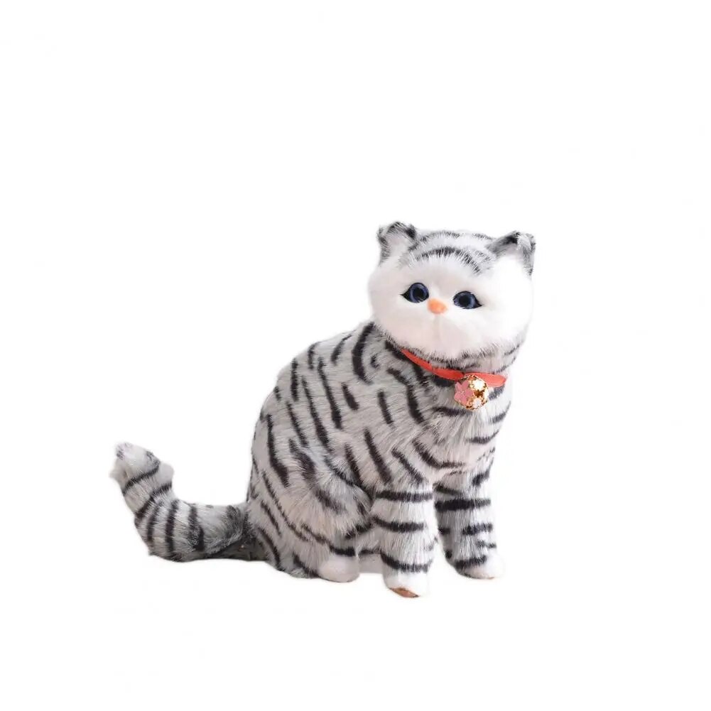 Plush Cat Toy Adorable Cat Toy Soft Fluffy Realistic Sitting Cat Plush Toy with Collar Stuffed Kitten Plushie Doll for Home. 