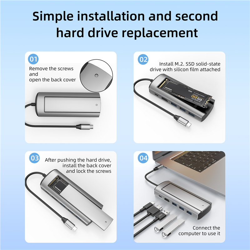 6-in-1 USB Hub With Disk Storage Function USB Type-c to HDMI-Compatible Laptop Dock Station For Macbook Pro M.2 SSD NVMe SATA. 