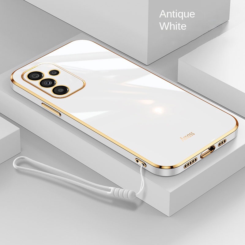Samsung Galaxy A05s A05 samsung M34 5G Luxury Square Edges Plating Back TPU Soft Case with Lanyard Glossy Casing. 