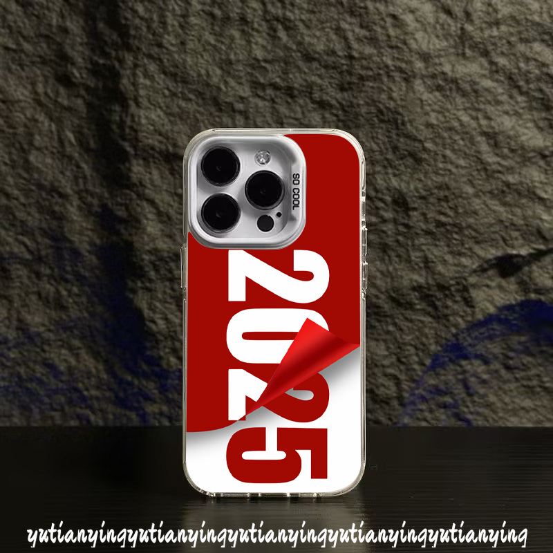 Red New Year 2025 Letter Case for Realme C67 C51s C55 C63 C35 C65 C61 C53 C20 C15 C33 C25 C31 C51 C30 C12 C21 Note 60 50 C17 C11 C21Y C25Y 9i 5 8i 11 5i Narzo N63 Plated Metal Lens Case. 