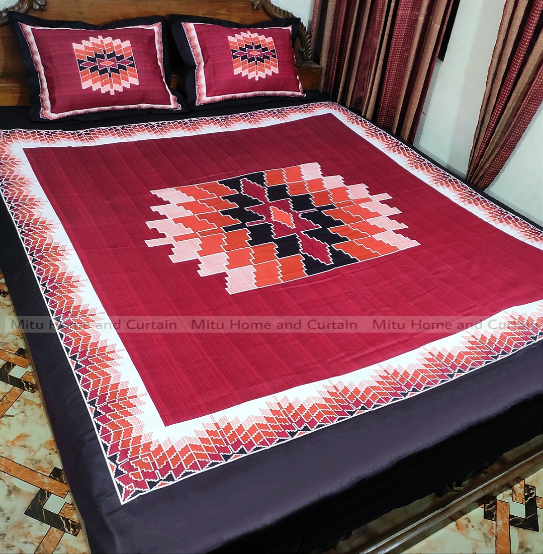 King Size Full Panel Bedsheet With Pillow Cover Chador Set 7.5×8.5 Feet Full Cotton Fabric  Red , Blue , Pink , Green - Bed Sheet - bed sheet home tex