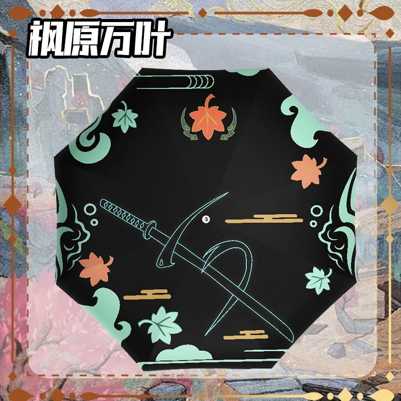 Genshin Impact Automatic Umbrella Three Folding UV Umbrella For Rain and Sun Windproof Portable Parasol Wanderer ZhongLi Barbato. 