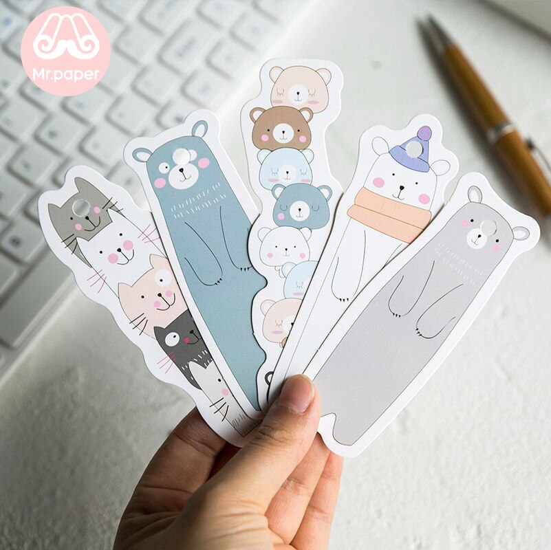 【VisioN Shop】Mr Paper 30pcs/box Animal Rabbit Kitty Polar Bear Irregular for Novelty Book Reading Page Paper Bookmarks. 