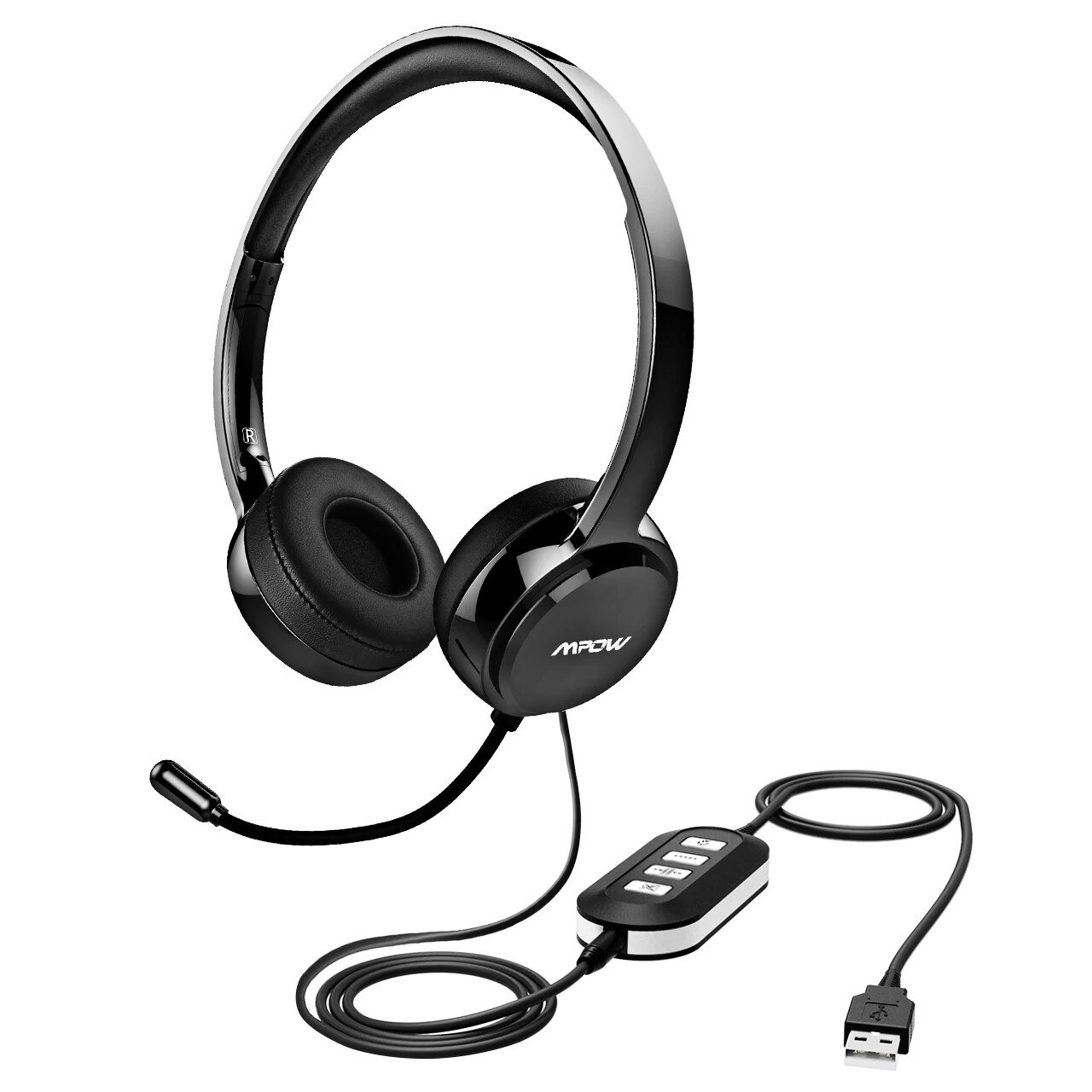 1/2PCS Mpow 071 USB 3.5mm Wired Headset with Noise Reduction Mic In-line Control Protein Memory Earmuff for Skype PC Call Center. 