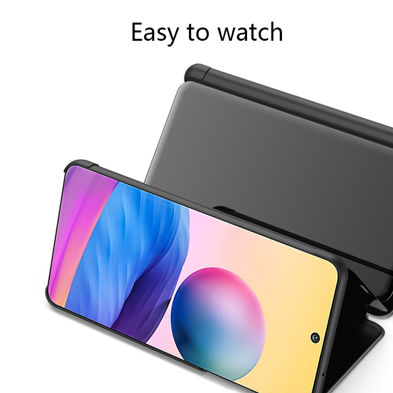 Biruiqu For Redmi Note 10 5G Soft Hard Shockproof Flip Stand Mirror Case Cover. 