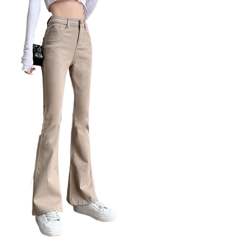 Khaki Versatile Stretch Bootcut Jeans Women's Pre-Fall 2024 New High-Waisted Slim Thin Flared Pants. 