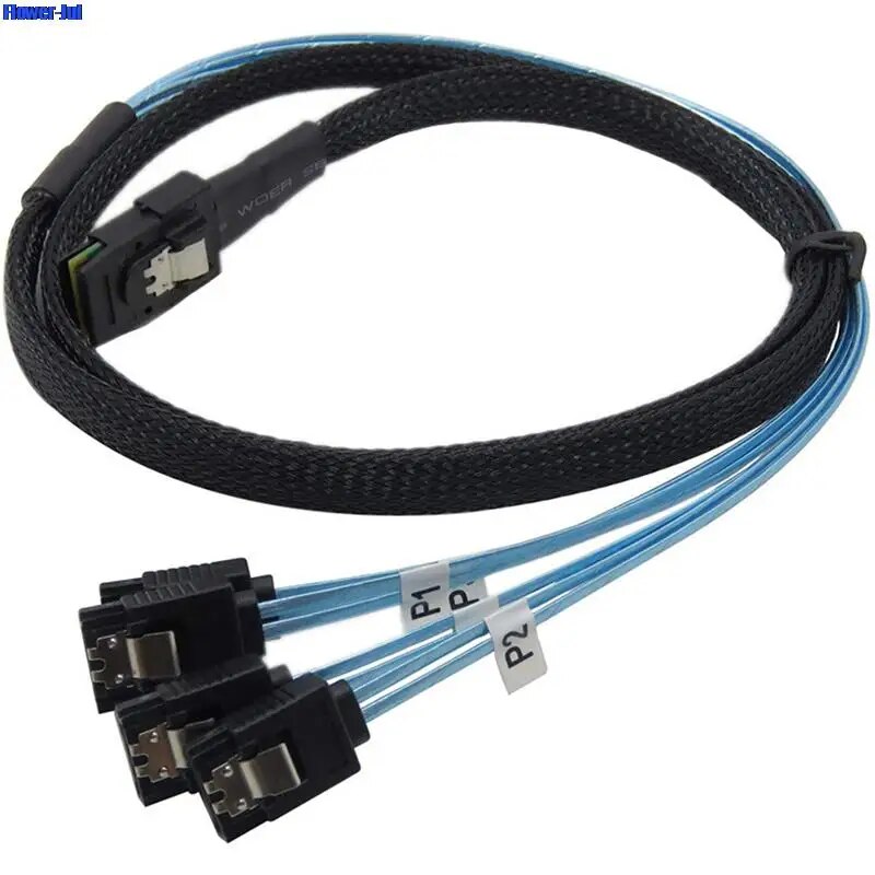 SAS SATA Cable Mini-SAS SFF-8087 To 4 SATA Cable Mini SAS 4i SFF8087 36P To 4 SATA 7P Cable 12Gbps 1/0.5M Hard Drive Data. 