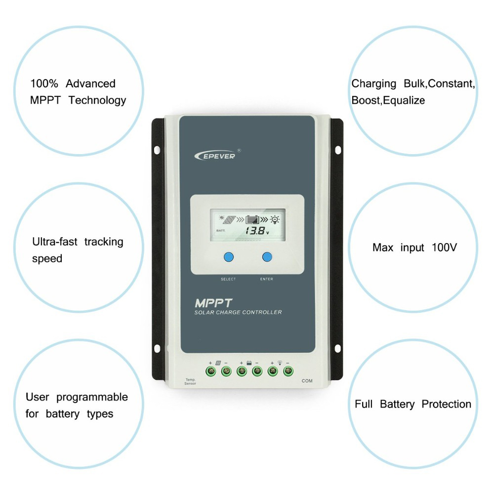KOGEEK EPEVER Tracer MPPT 40A 30A 20A 10A Solar Charger Controller LCD 12V24V Auto High Efficiency Regulador Solar 4210AN 3210AN 2210AN. 