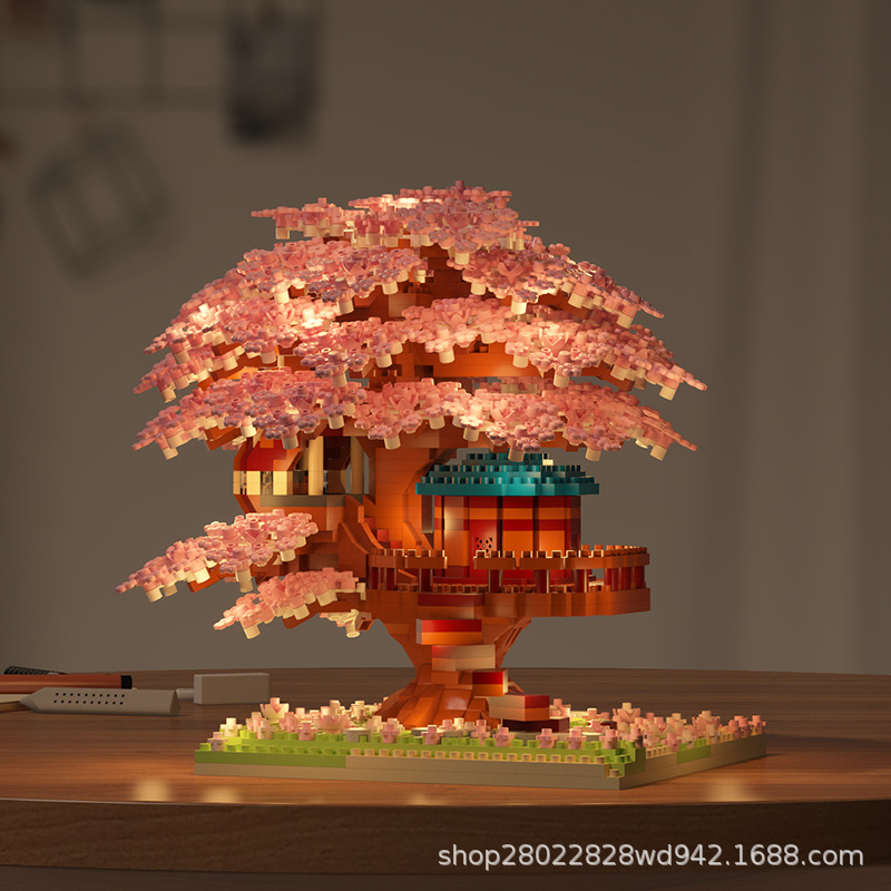 Jihui M3079 Yigao cherry blossom tree building blocks puzzle assembly girl birthday valentine's day gift cross-border toys. 