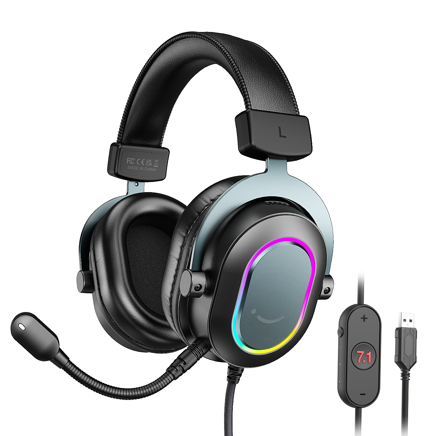 FIFINE USB Gaming Headset with 7.1 Surround Sound/Line Control/3EQ Mode,RGB Over-ear Headphone with Mic for PC,PS5 Ampligame-H6