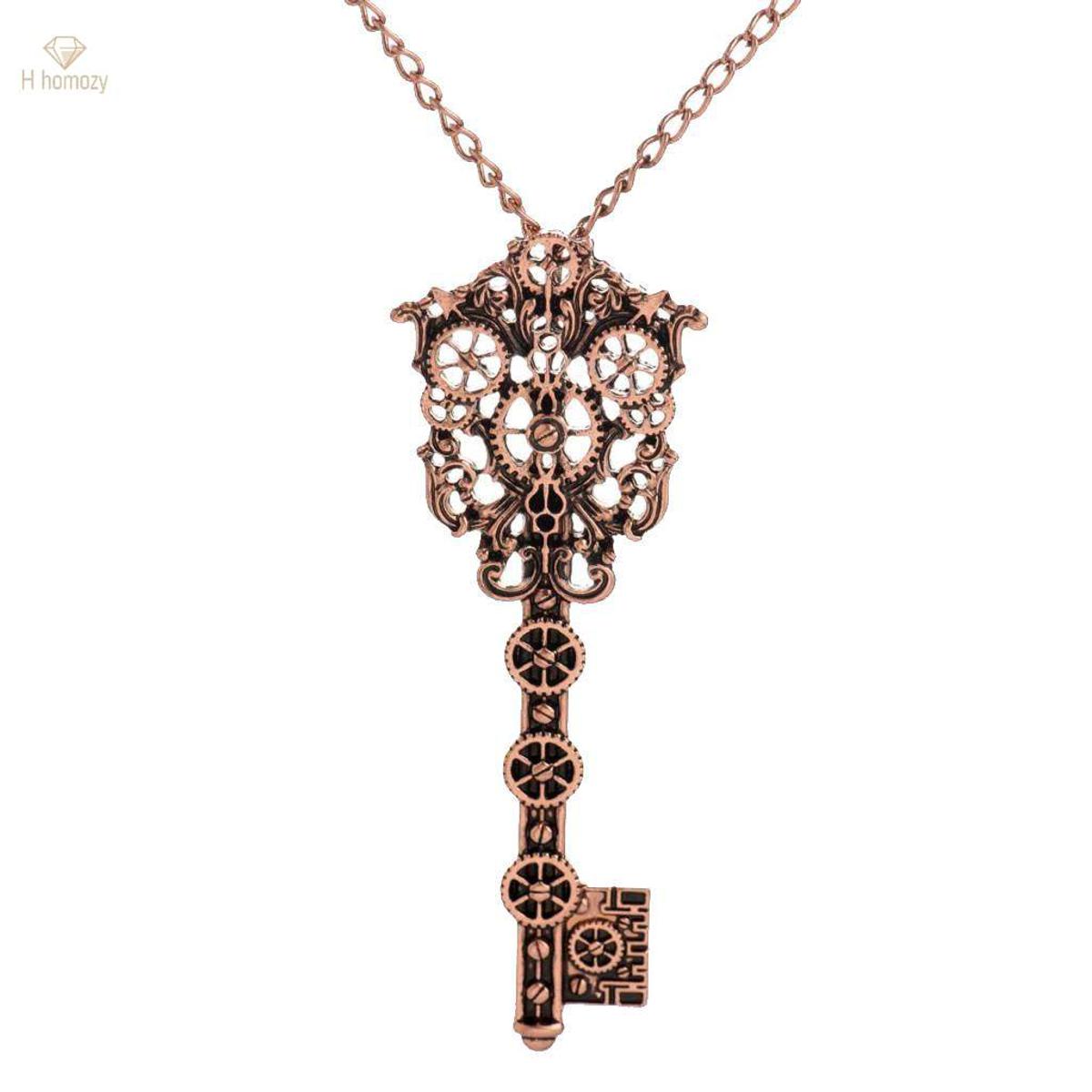 2pcs Key Pendant Steampunk Necklace Vintage Gothic Jewelry For Men
