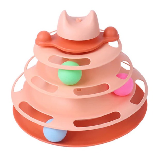 Interactive Cat Toy Ball Track 4 Levels Turntable Cat Toy Cat Circle Toy with Ball Pet Amusement Plate Track Tower. 
