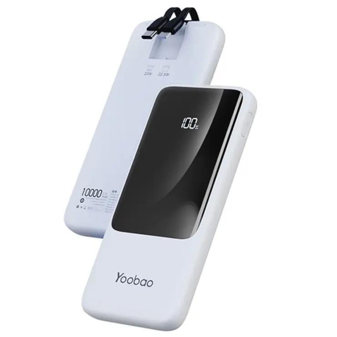 Yoo LC7 10000mAh 22.5W igital isplay ank with uild-In Cable (Lightning ype-C)